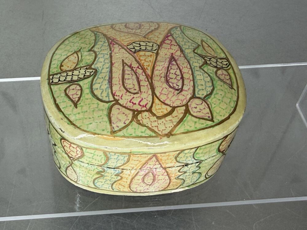 Vintage Mini Hand Painted Kashmiri Lacquered Paper Mache Trinket Box Colorful